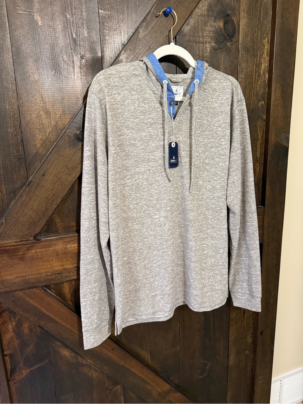 johnnie-O Heather Gray Crewneck Hoodie with Blue Trim